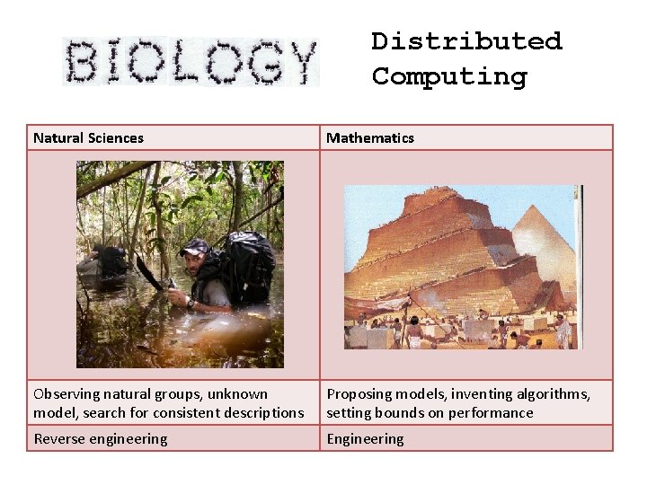 Distributed Computing Natural Sciences Mathematics Observing natural groups, unknown model, search for consistent descriptions