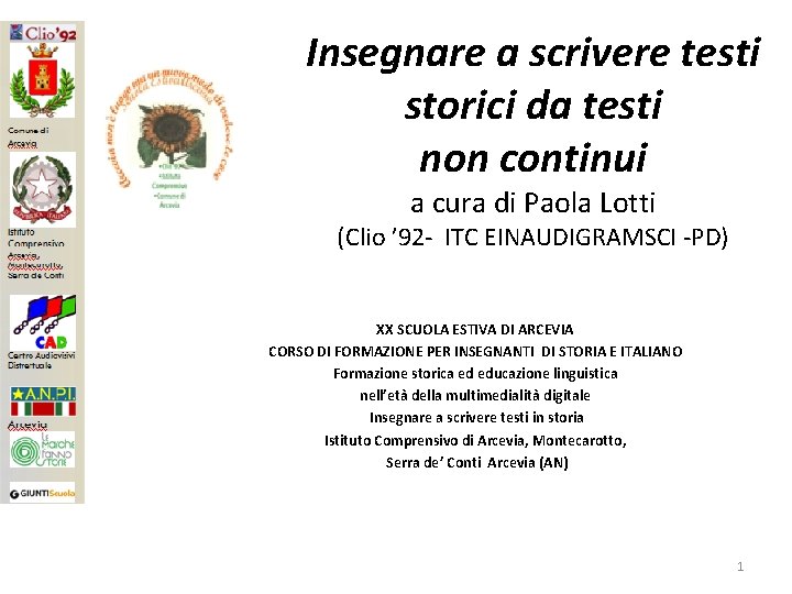 Insegnare a scrivere testi storici da testi non continui a cura di Paola Lotti