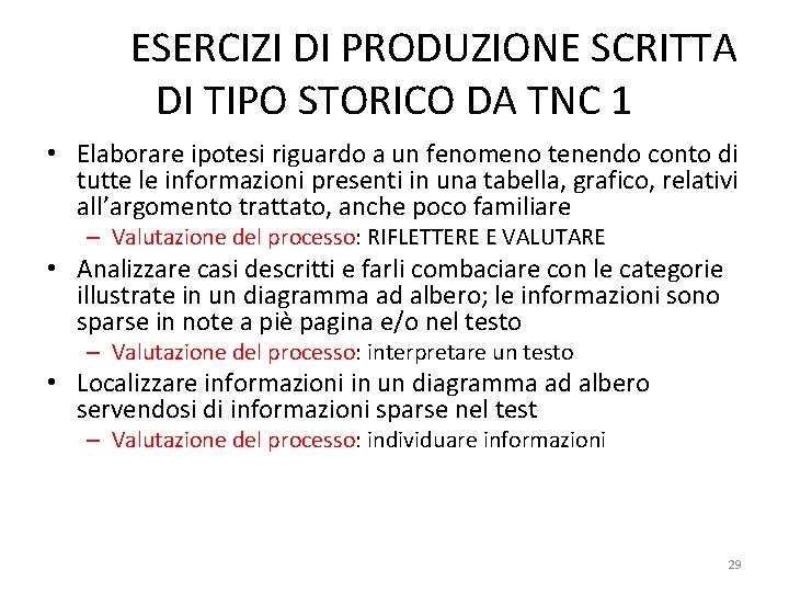 ESERCIZI DI PRODUZIONE SCRITTA DI TIPO STORICO DA TNC 1 • Elaborare ipotesi riguardo