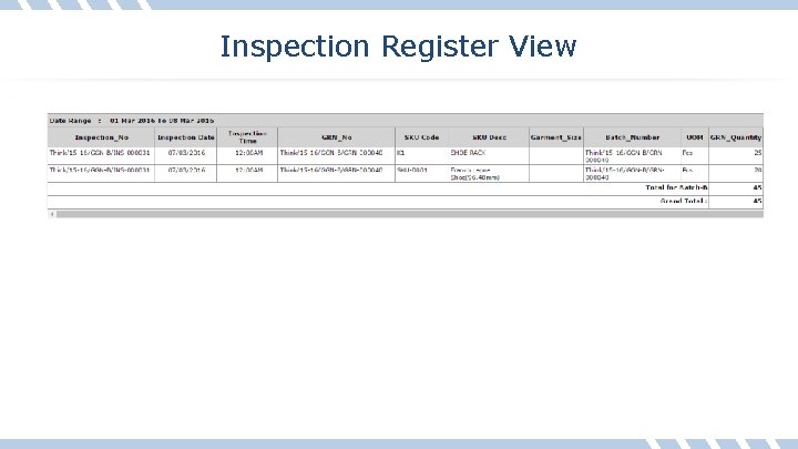 Inspection Register View 