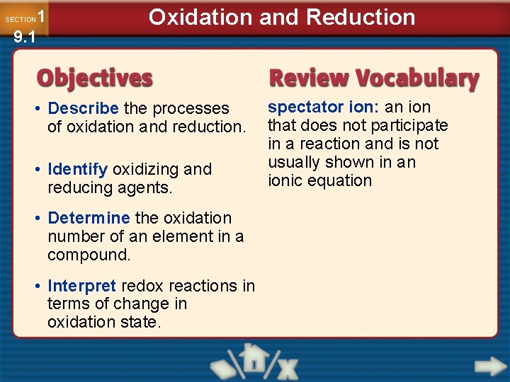 1 9. 1 SECTION Oxidation and Reduction • Describe the processes of oxidation and