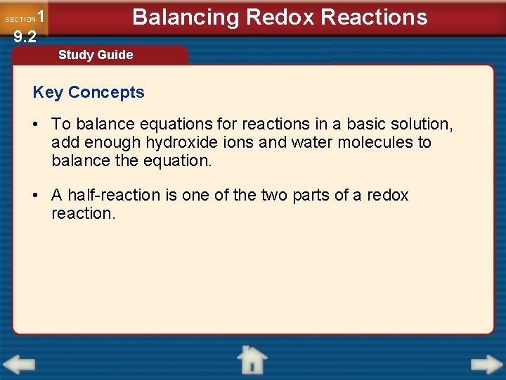 1 9. 2 SECTION Balancing Redox Reactions Study Guide Key Concepts • To balance