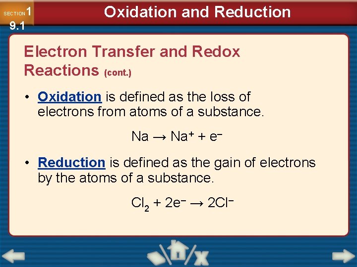 1 9. 1 SECTION Oxidation and Reduction Electron Transfer and Redox Reactions (cont. )