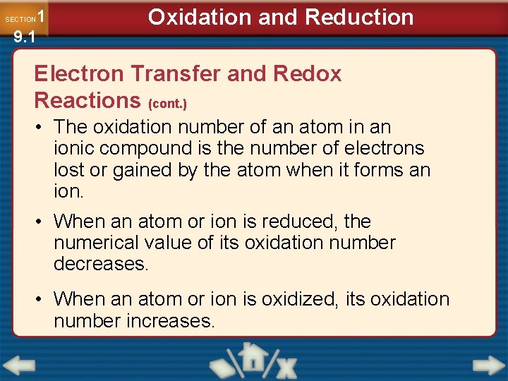 1 9. 1 SECTION Oxidation and Reduction Electron Transfer and Redox Reactions (cont. )