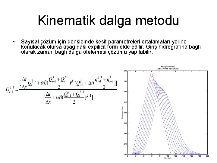 Kinematik dalga metodu • Sayısal çözüm için denklemde kesit parametreleri ortalamaları yerine konulacak olursa