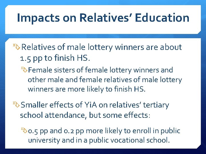 Impacts on Relatives’ Education Relatives of male lottery winners are about 1. 5 pp