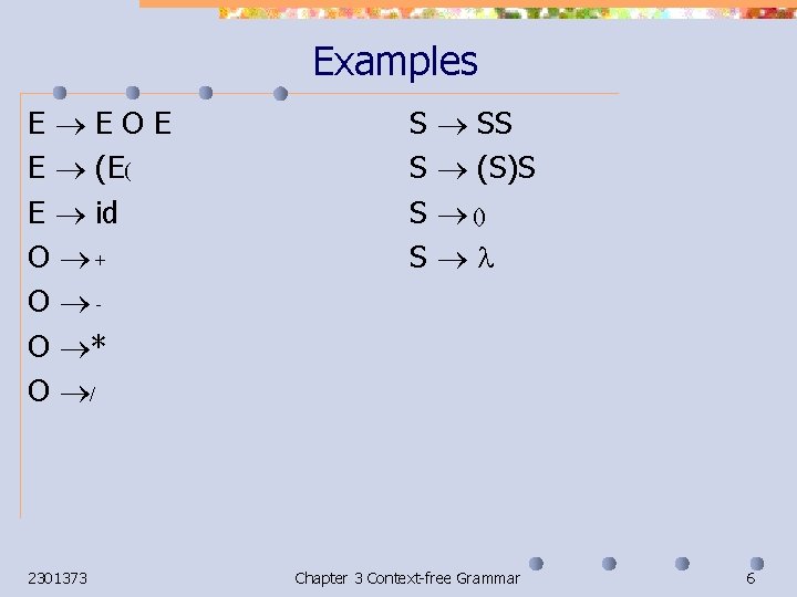 Examples E EOE E (E( E id O + O O * O /