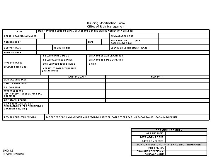 2018 Office of Risk Management Annual Conference Building Modification Form Office of Risk Management