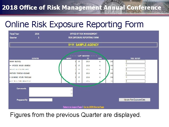 2018 Office of Risk Management Annual Conference Online Risk Exposure Reporting Form Figures from