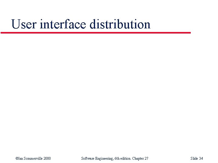 User interface distribution ©Ian Sommerville 2000 Software Engineering, 6 th edition. Chapter 27 Slide