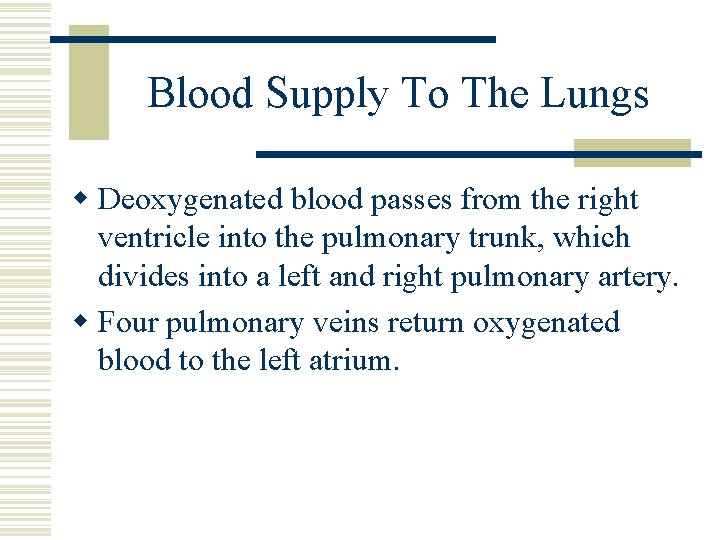 Blood Supply To The Lungs w Deoxygenated blood passes from the right ventricle into