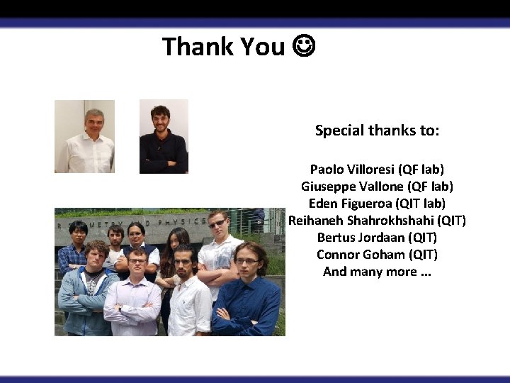 Thank You Special thanks to: Paolo Villoresi (QF lab) Giuseppe Vallone (QF lab) Eden