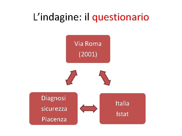 L’indagine: il questionario Via Roma (2001) Diagnosi sicurezza Piacenza Italia Istat 