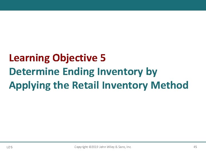 Learning Objective 5 Determine Ending Inventory by Applying the Retail Inventory Method LO 5