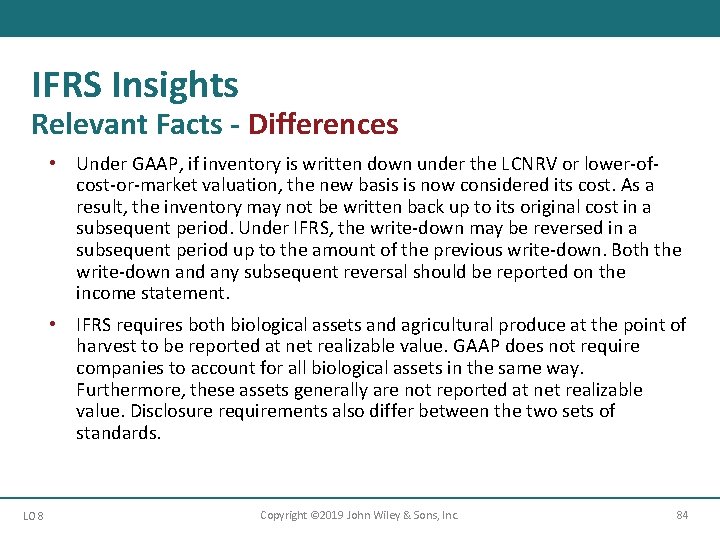 IFRS Insights Relevant Facts - Differences • Under GAAP, if inventory is written down