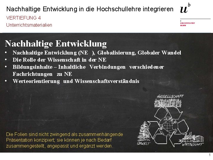 Nachhaltige Entwicklung in die Hochschullehre integrieren VERTIEFUNG 4 Unterrichtsmaterialien Nachhaltige Entwicklung • Nachhaltige Entwicklung