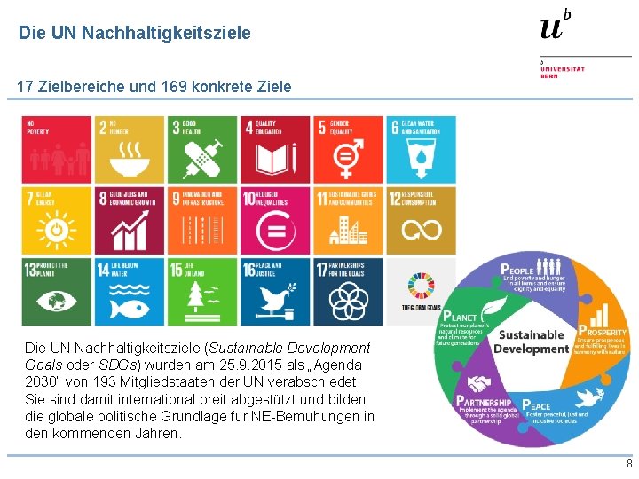 Die UN Nachhaltigkeitsziele 17 Zielbereiche und 169 konkrete Ziele Die UN Nachhaltigkeitsziele (Sustainable Development