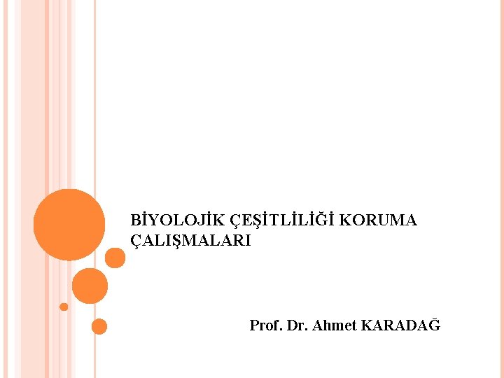 BİYOLOJİK ÇEŞİTLİLİĞİ KORUMA ÇALIŞMALARI Prof. Dr. Ahmet KARADAĞ 