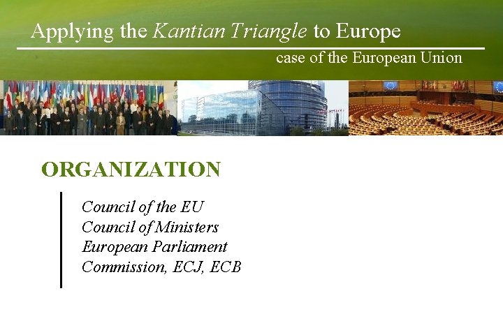 Applying the Kantian Triangle to Europe case of the European Union ORGANIZATION Council of