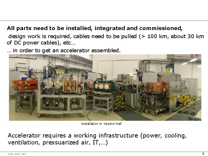 All parts need to be installed, integrated and commissioned, design work is required, cables