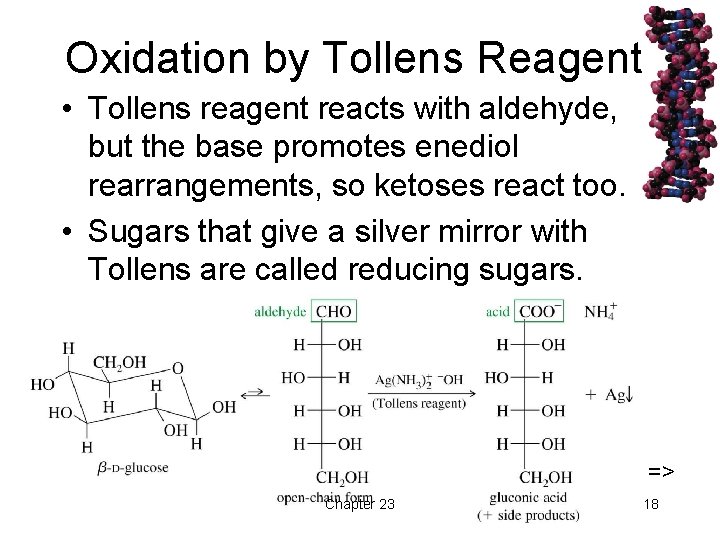 Oxidation by Tollens Reagent • Tollens reagent reacts with aldehyde, but the base promotes