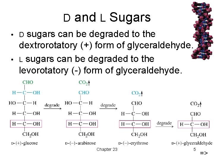 D and L Sugars sugars can be degraded to the dextrorotatory (+) form of