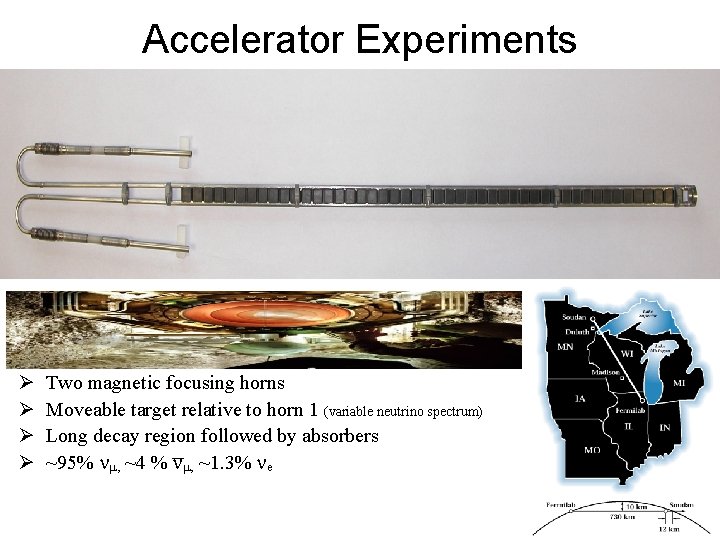Accelerator Experiments Ø Ø Ø 1 m segmented graphite target Two magnetic focusing horns