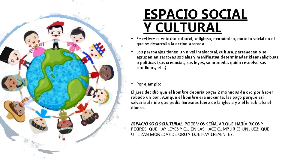 ESPACIO SOCIAL Y CULTURAL • Se refiere al entorno cultural, religioso, económico, moral o