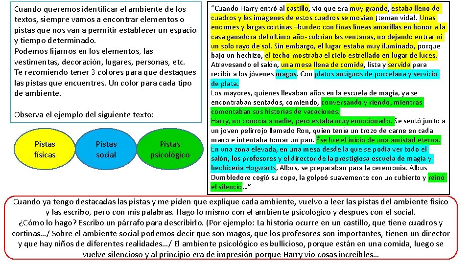 Cuando queremos identificar el ambiente de los textos, siempre vamos a encontrar elementos o