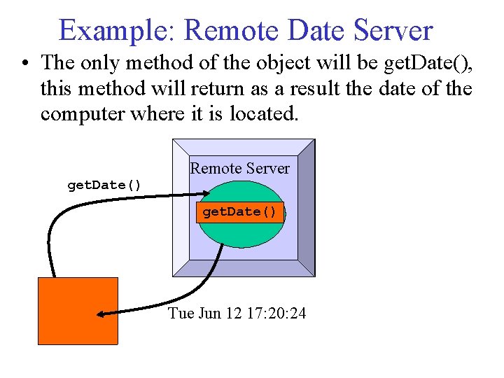 Example: Remote Date Server • The only method of the object will be get.