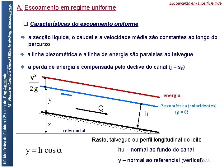 UC Mecânica de Fluidos / 2º ciclo de Eng Ambiente M ª Rosário Cameira