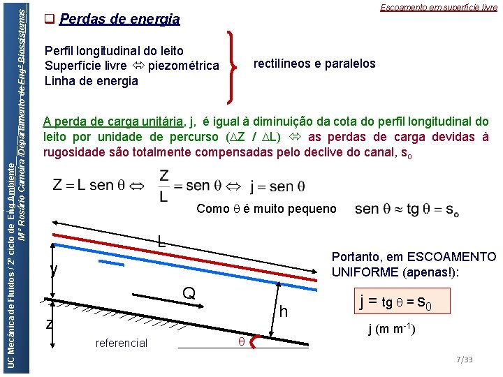 UC Mecânica de Fluidos / 2º ciclo de Eng Ambiente M ª Rosário Cameira
