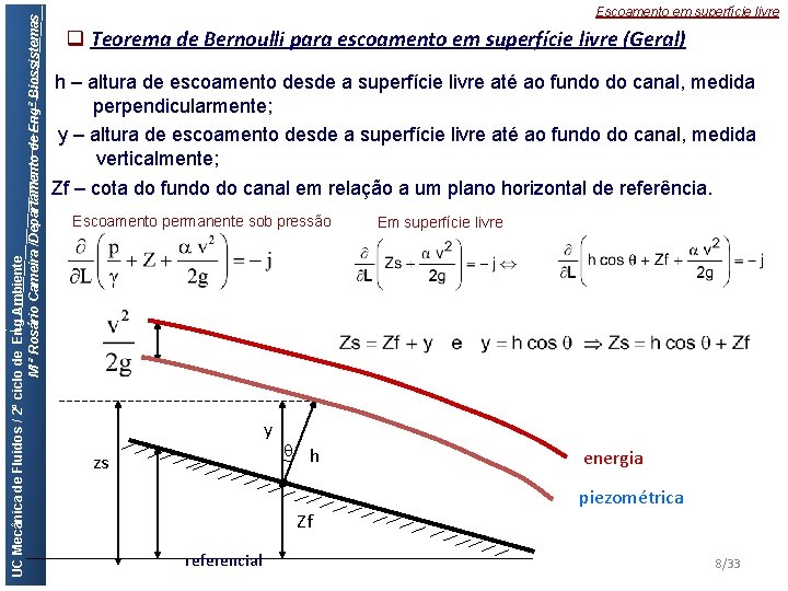 UC Mecânica de Fluidos / 2º ciclo de Eng Ambiente M ª Rosário Cameira