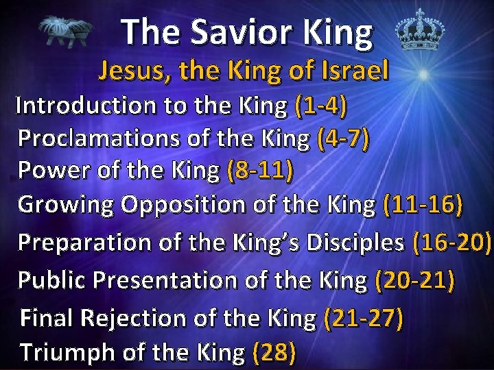 The Savior King Jesus, the King of Israel Introduction to the King (1 -4)