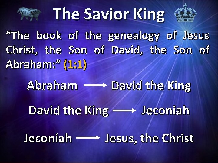 The Savior King “The book of the genealogy of Jesus Christ, the Son of