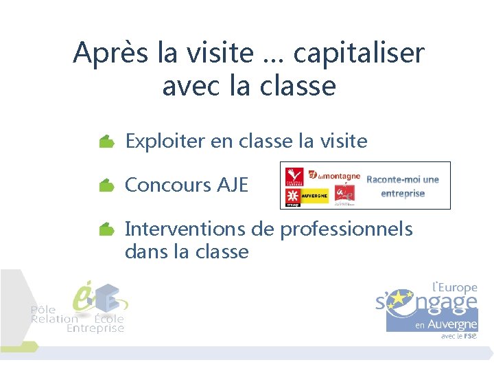 Après la visite … capitaliser avec la classe Exploiter en classe la visite Concours