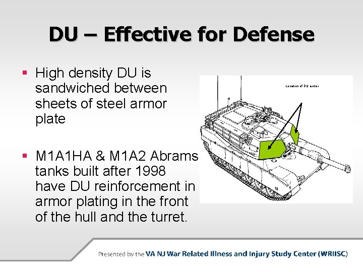 DU – Effective for Defense § High density DU is sandwiched between sheets of