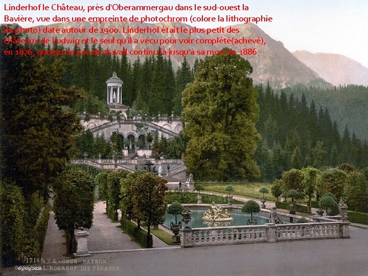 Linderhof le Château, près d'Oberammergau dans le sud-ouest la Bavière, vue dans une empreinte