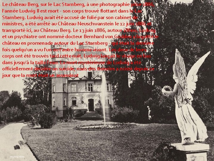 Le château Berg, sur le Lac Starnberg, à une photographie prise 1886, l'année Ludwig