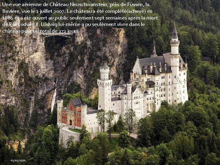 Une vue aérienne de Château Neuschwanstein, près de Füssen, la Bavière, vue le 1