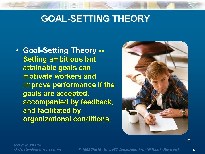 GOAL-SETTING THEORY • Goal-Setting Theory -Setting ambitious but attainable goals can motivate workers and