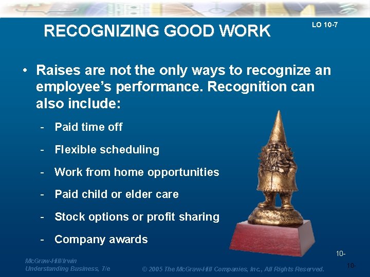 RECOGNIZING GOOD WORK LO 10 -7 • Raises are not the only ways to