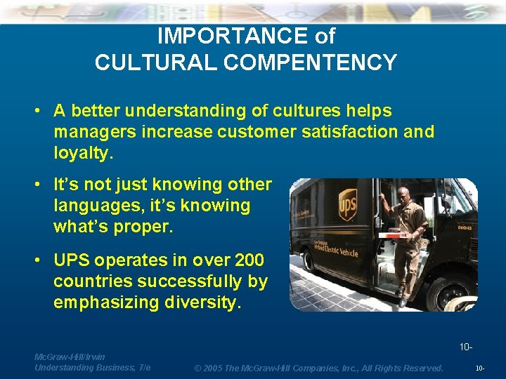 IMPORTANCE of CULTURAL COMPENTENCY • A better understanding of cultures helps managers increase customer