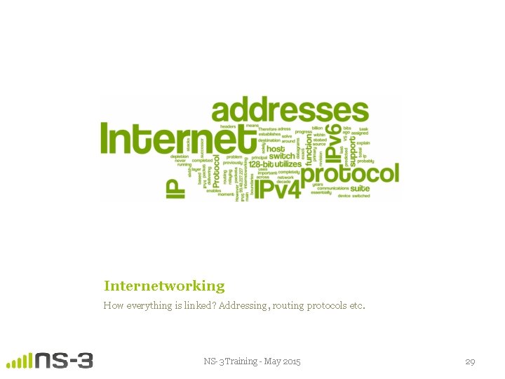 Internetworking How everything is linked? Addressing, routing protocols etc. NS-3 Training - May 2015