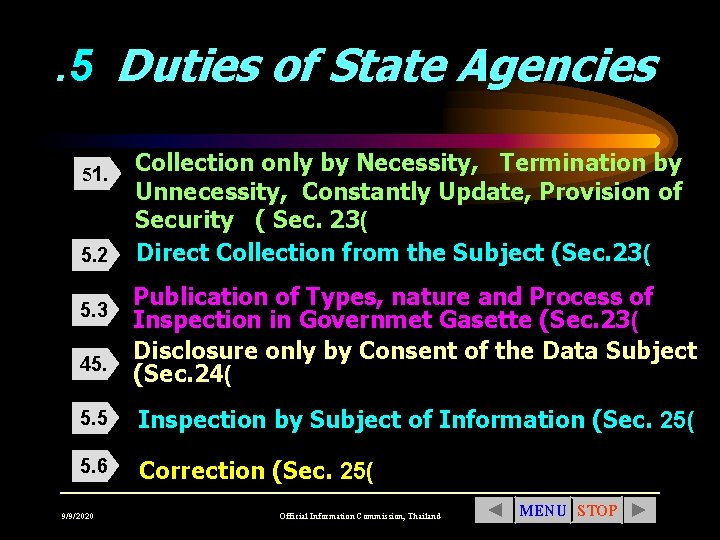 . 5 Duties of State Agencies 51. 5. 2 5. 3 45. Collection only