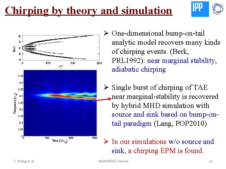 Chirping by theory and simulation Ø One-dimensional bump-on-tail analytic model recovers many kinds of
