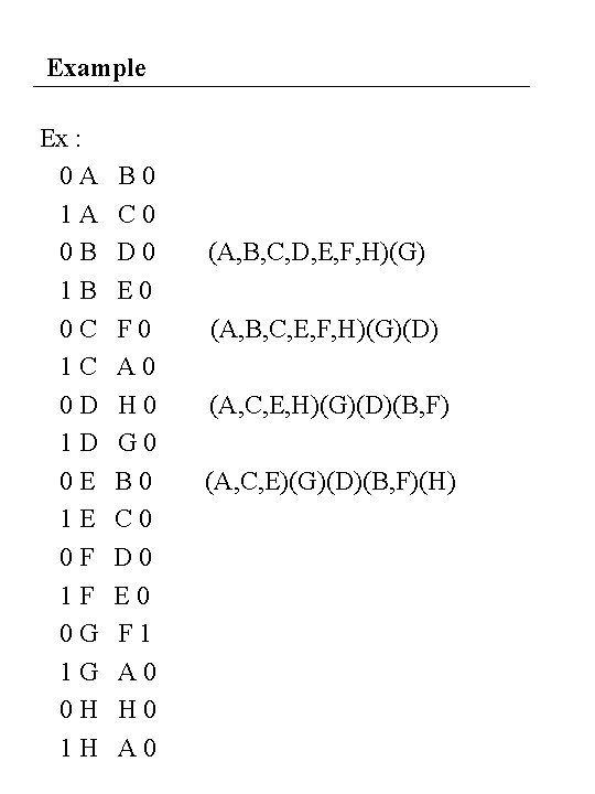 Example Ex : 0 A 1 A 0 B 1 B 0 C 1