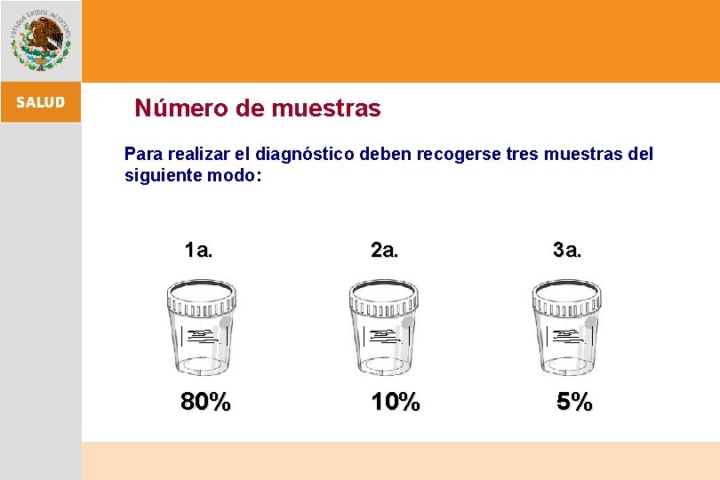 Número de muestras Para realizar el diagnóstico deben recogerse tres muestras del siguiente modo: