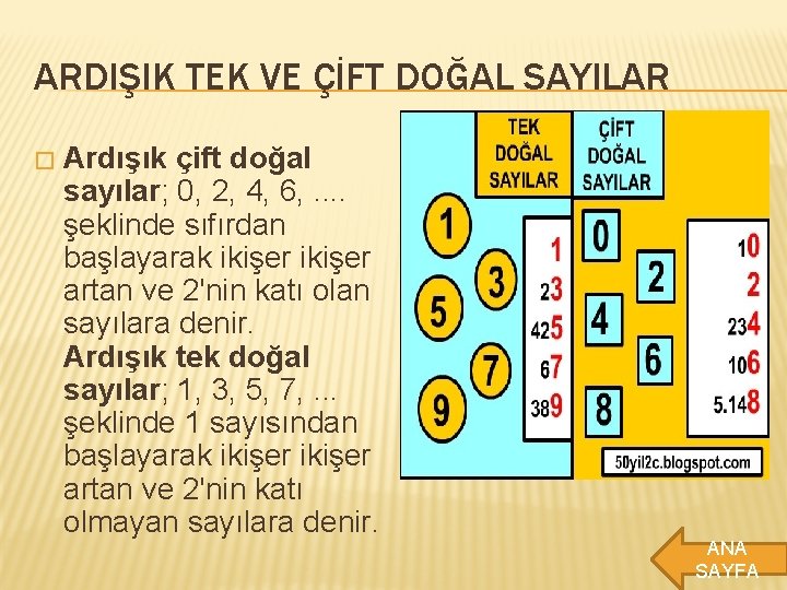 ARDIŞIK TEK VE ÇİFT DOĞAL SAYILAR � Ardışık çift doğal sayılar; 0, 2, 4,