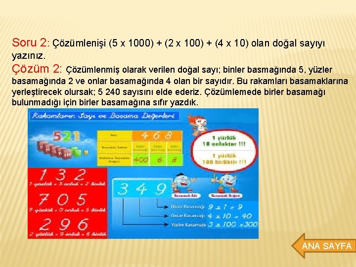 Soru 2: Çözümlenişi (5 x 1000) + (2 x 100) + (4 x 10)